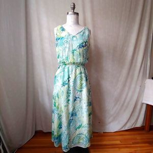 J.Jill Cotton/Silk Watercolor Pacific Blue Maxi